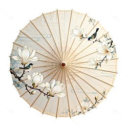 古风花卉鸟语纸伞图案