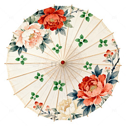 古典花卉油纸伞图案设计素材