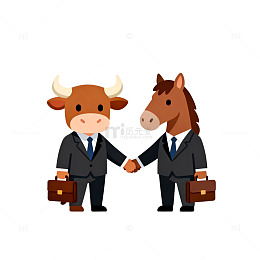 商务牛马合作卡通插画