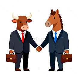 商务牛马合作卡通矢量图