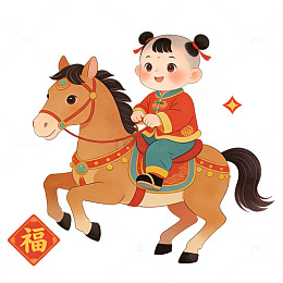 卡通新年骑马福娃图片