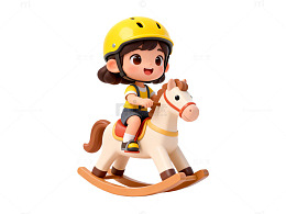 卡通女孩木马玩具渲染图