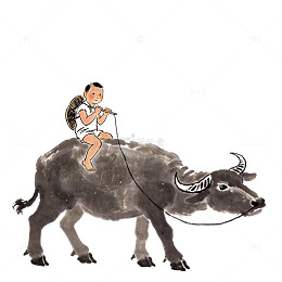 水墨画牧童骑牛童趣图