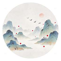 中国风水墨山水画圆形装饰画