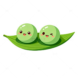 卡通豆子绿叶插画素材