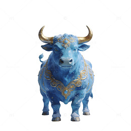蓝色公牛冰雪装饰图案