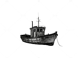 黑白怀旧废弃渔船风景图