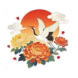 中国风仙鹤菊花装饰画