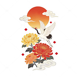 传统中国风仙鹤菊花装饰画