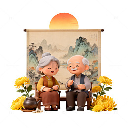 温馨老年生活场景插画