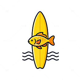 卡通鱼冲浪创意插画