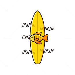 卡通鱼冲浪板图案设计元素