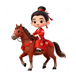 卡通风格汉服少女骑马插画素材