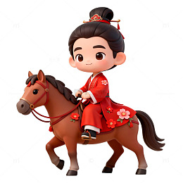 卡通古风骑马少女插画素材