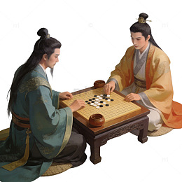 古风围棋对弈水墨画