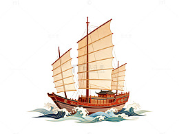 古风帆船插画设计素材
