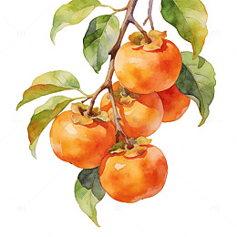 水彩柿子果树插画素材