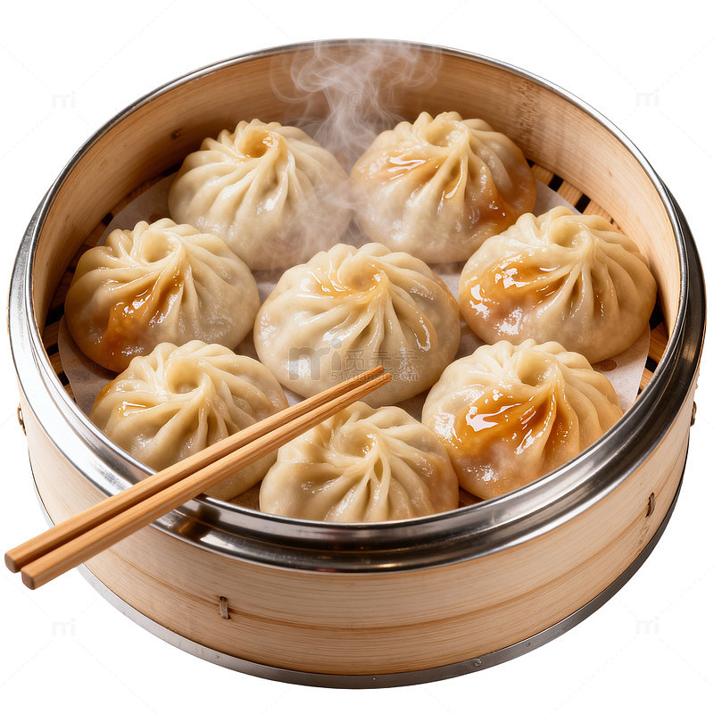 小笼包竹蒸笼美食片