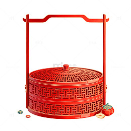 中国红镂空圆形提篮