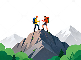 登山探险插画风格素材