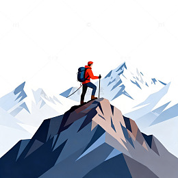登山者雪山之巅矢量插画