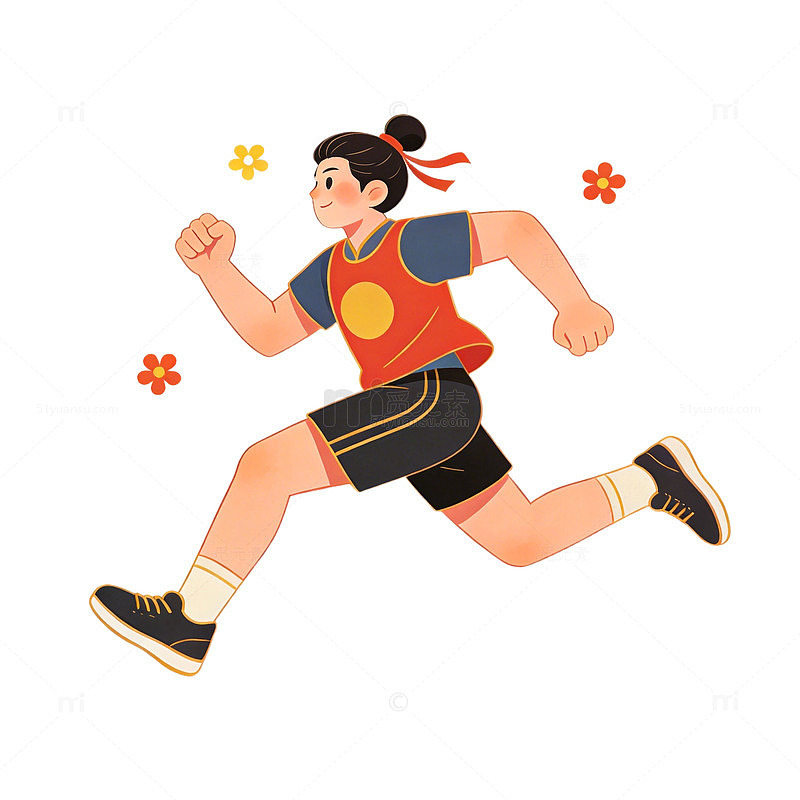 卡通女孩跑步插画设计素材