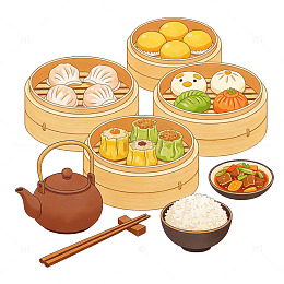 卡通风格中式点心插画设计素材