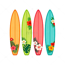 彩色冲浪板热带花卉装饰插画