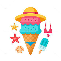夏日冰淇淋海滩度假矢量图