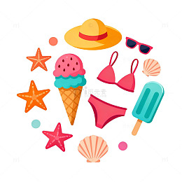 夏日海滩度假元素插画