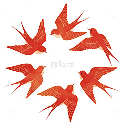 红色飞鸟图案设计元素
