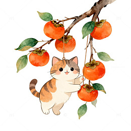 水彩卡通猫柿图