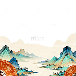 古风山水画扇子元素设计素材