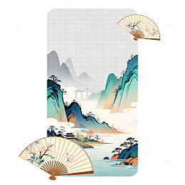 中国风山水画扇子图案设计