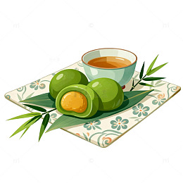 卡通风格青团与茶饮设计素材
