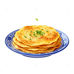 蓝盘煎饼葱花美食插画