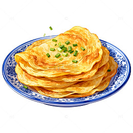 蓝纹盘煎饼美食插画
