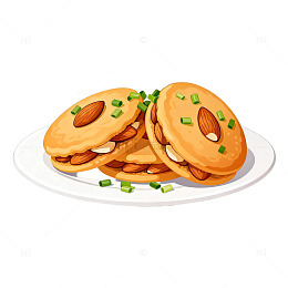 卡通风格杏仁饼干美食插画