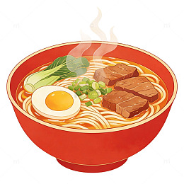 红色碗拉面美食插画