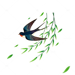 燕子飞柳春天插画