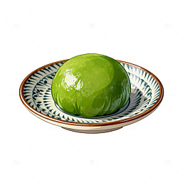 手绘绿色团子美食插画