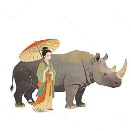 古风女子犀牛插画素材
