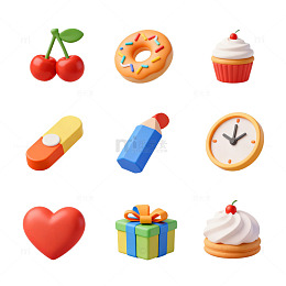 卡通甜品与日常物品图标集