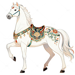 彩绘白马装饰图案插画