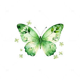 绿色蝴蝶水彩画素材