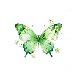 水彩绿蝶花卉装饰画