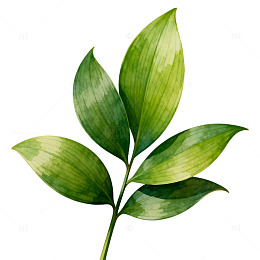 水彩绿叶植物插图