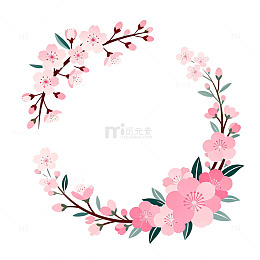 粉色樱花花环插画设计素材