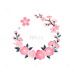 樱花花环春日插画设计