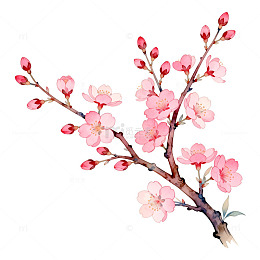 水彩樱花枝插画